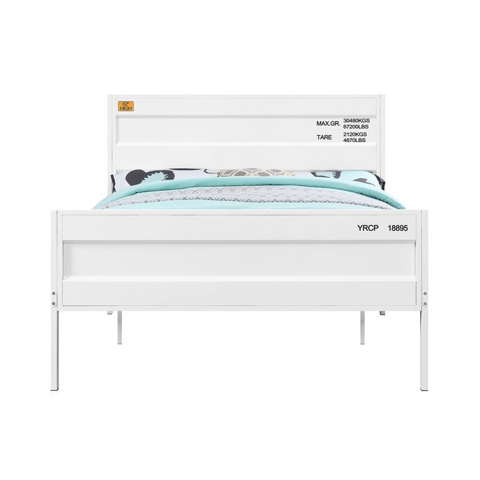 Industrial Style Metal Full Size Bed with Straight Leg Support, White