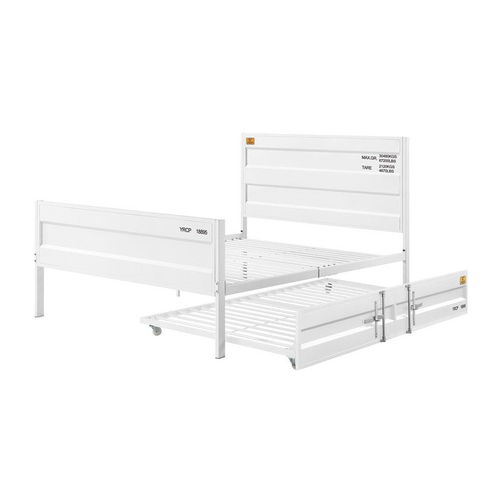 Industrial Style Metal Full Size Bed with Straight Leg Support, White
