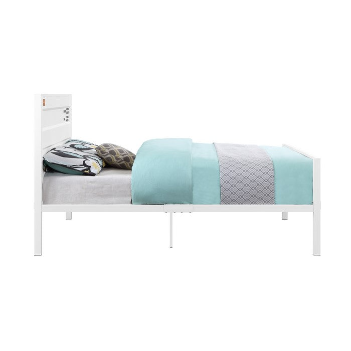 Industrial Style Metal Full Size Bed with Straight Leg Support, White