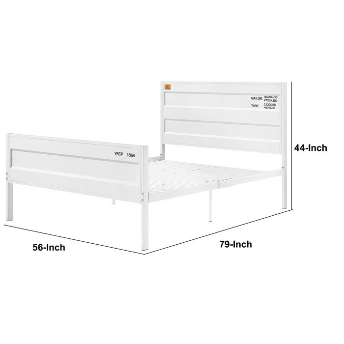 Industrial Style Metal Full Size Bed with Straight Leg Support, White