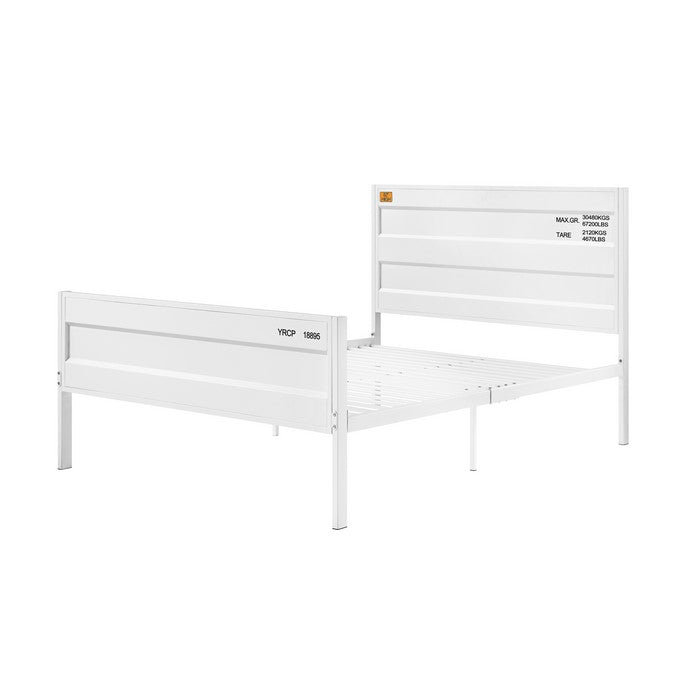 Industrial Style Metal Full Size Bed with Straight Leg Support, White