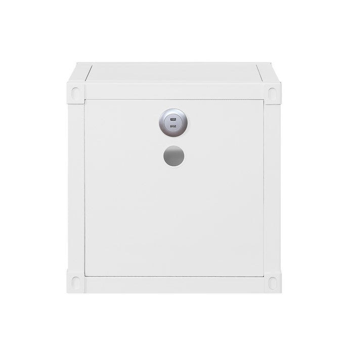 Metal Nightstand with 2 Open Compartment and USB Port, White