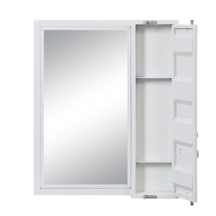 Industrial Style Metal Vanity Mirror with Recessed Door Storage, White