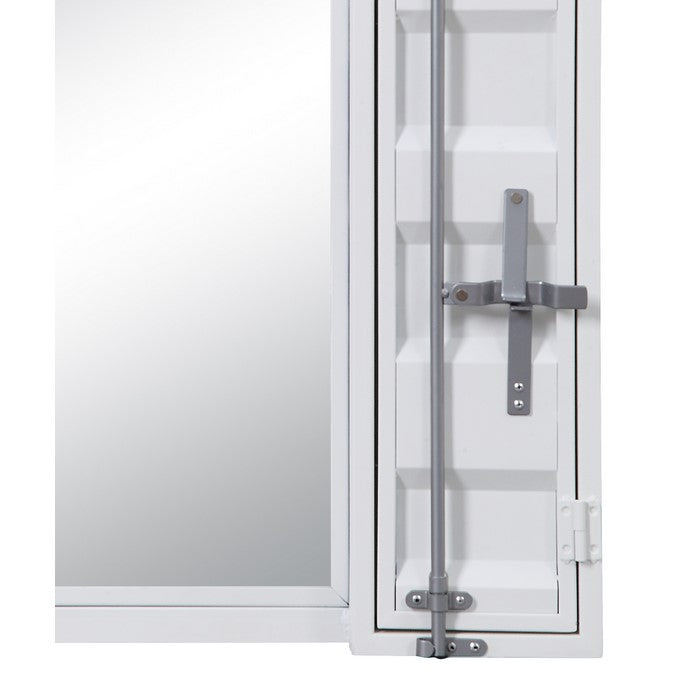 Industrial Style Metal Vanity Mirror with Recessed Door Storage, White