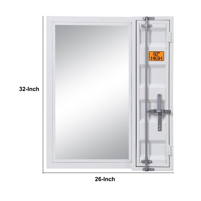 Industrial Style Metal Vanity Mirror with Recessed Door Storage, White