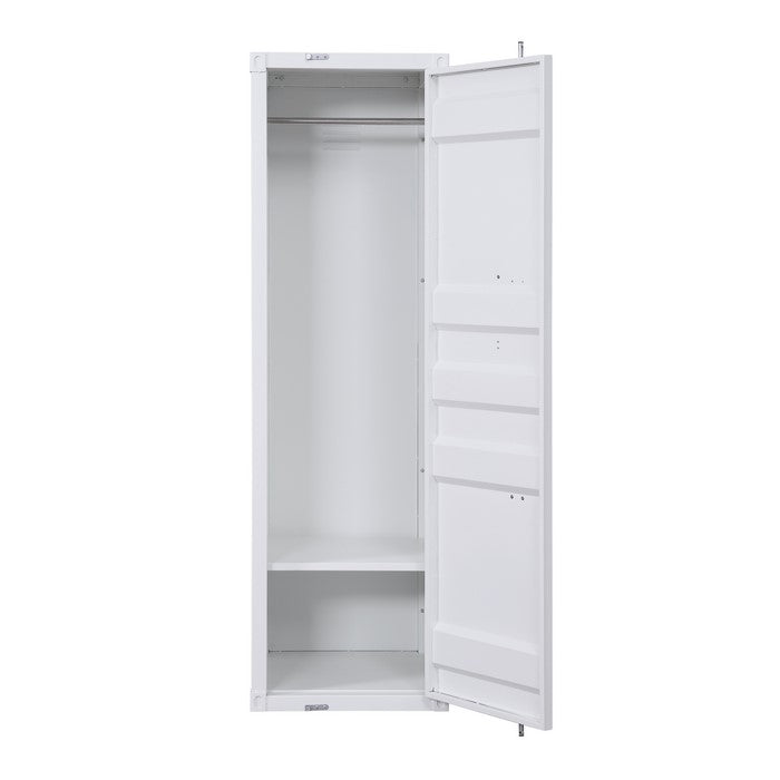 Industrial Style Metal Wardrobe with Recessed Door Front, White
