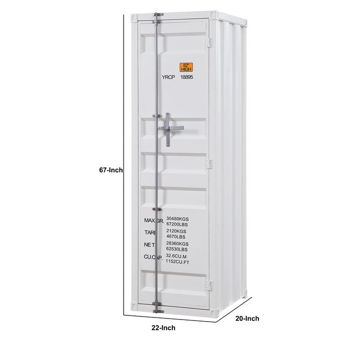 Industrial Style Metal Wardrobe with Recessed Door Front, White