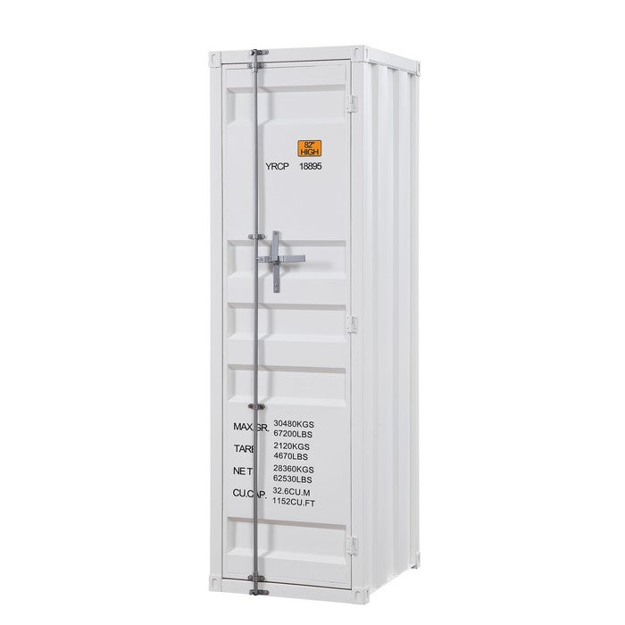 Industrial Style Metal Wardrobe with Recessed Door Front, White