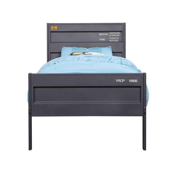 Industrial Style Metal Twin Size Bed with Straight Leg Support, Gray