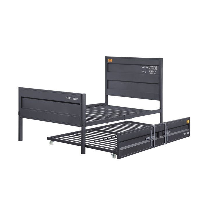 Industrial Style Metal Twin Size Bed with Straight Leg Support, Gray