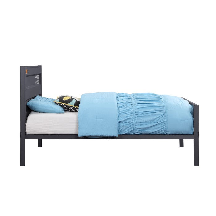 Industrial Style Metal Twin Size Bed with Straight Leg Support, Gray