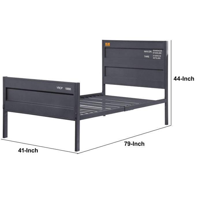 Industrial Style Metal Twin Size Bed with Straight Leg Support, Gray