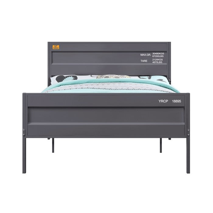Industrial Style Metal Full Size Bed with Straight Leg Support, Gray