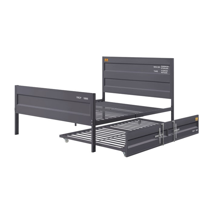 Industrial Style Metal Full Size Bed with Straight Leg Support, Gray