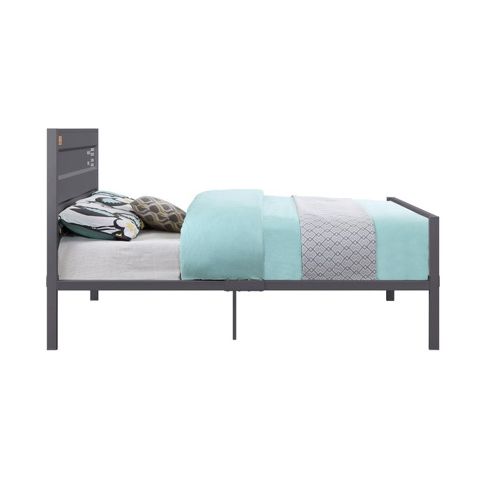 Industrial Style Metal Full Size Bed with Straight Leg Support, Gray