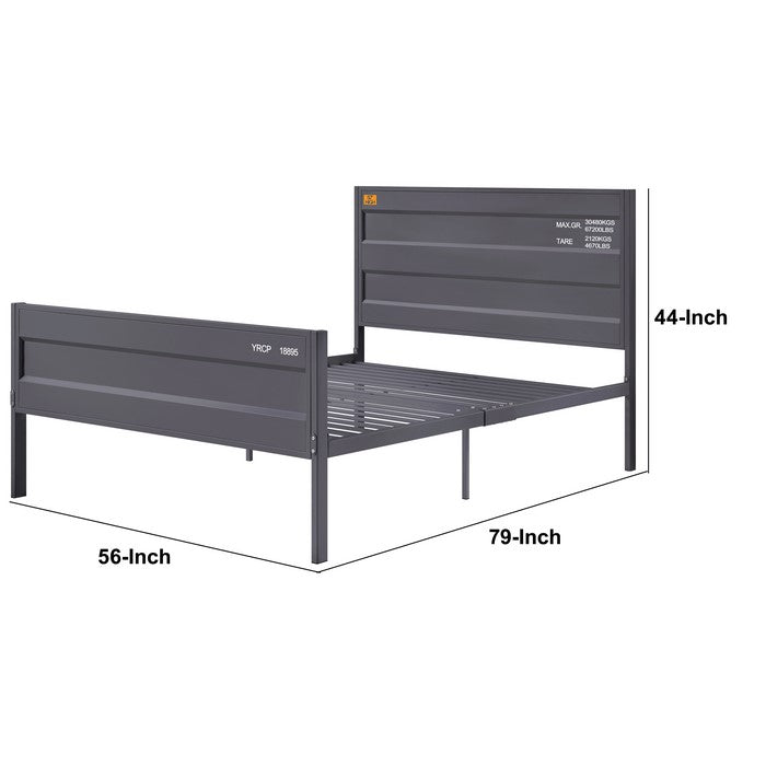 Industrial Style Metal Full Size Bed with Straight Leg Support, Gray