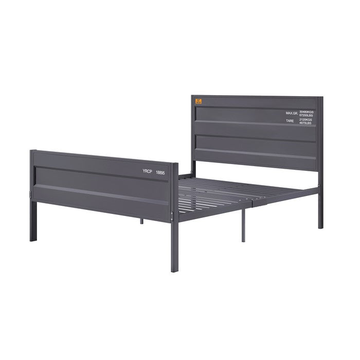 Industrial Style Metal Full Size Bed with Straight Leg Support, Gray
