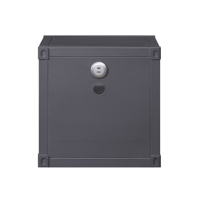 Metal Nightstand with 2 Open Compartment and USB Port, Gray