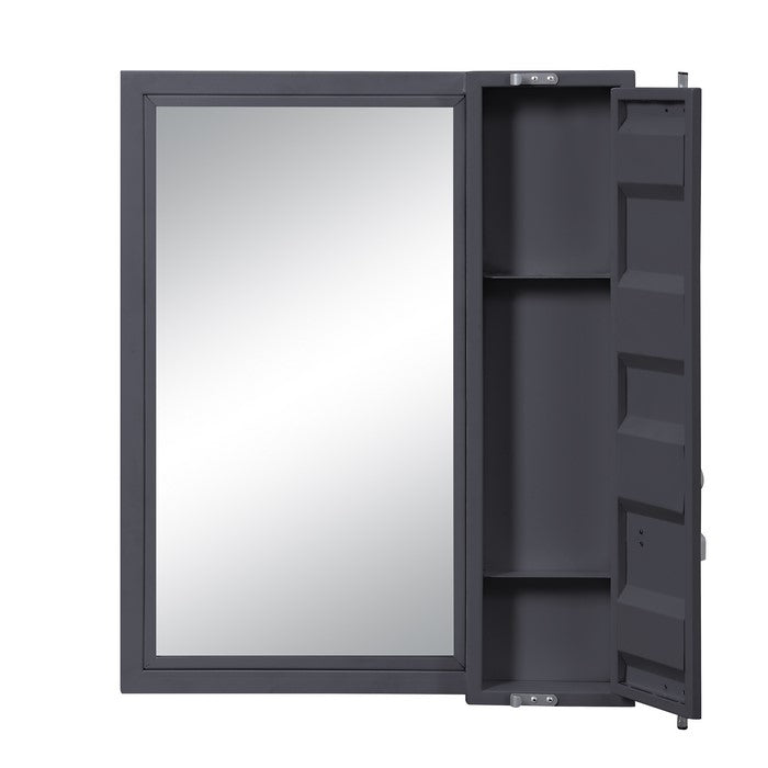 Industrial Style Metal Vanity Mirror with Recessed Door Storage, Gray
