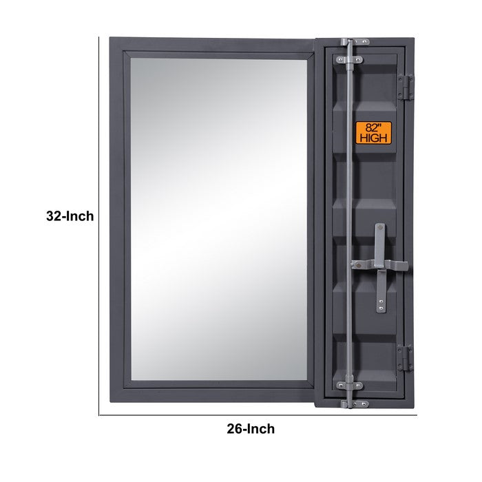 Industrial Style Metal Vanity Mirror with Recessed Door Storage, Gray