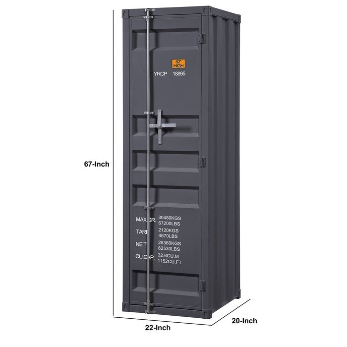 Industrial Style Metal Wardrobe with Recessed Door Front, Gray