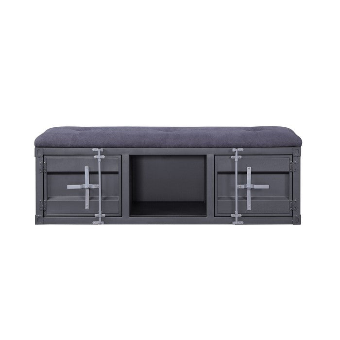 Industrial Style Metal and Fabric Bench with Open Storage, Gray
