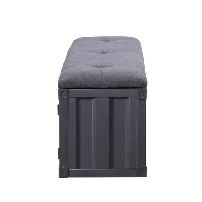 Industrial Style Metal and Fabric Bench with Open Storage, Gray
