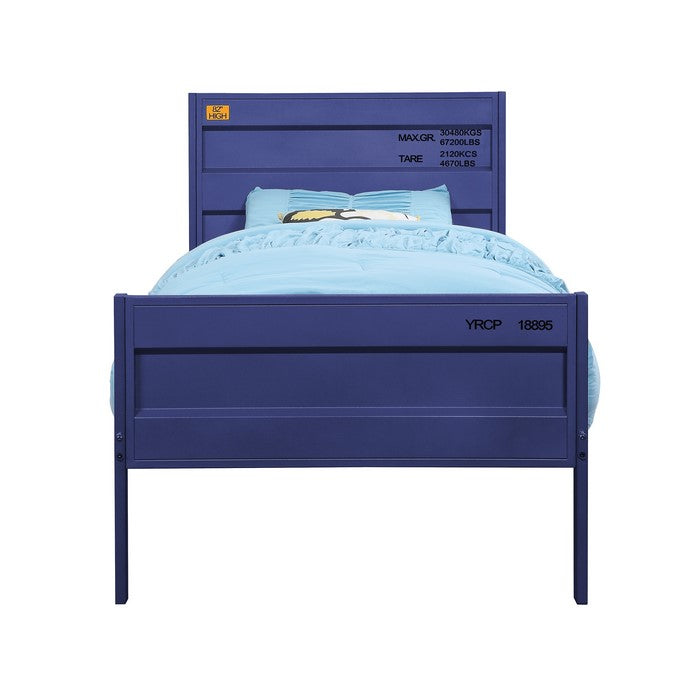 Industrial Style Metal Twin Size Bed with Straight Leg Support, Blue