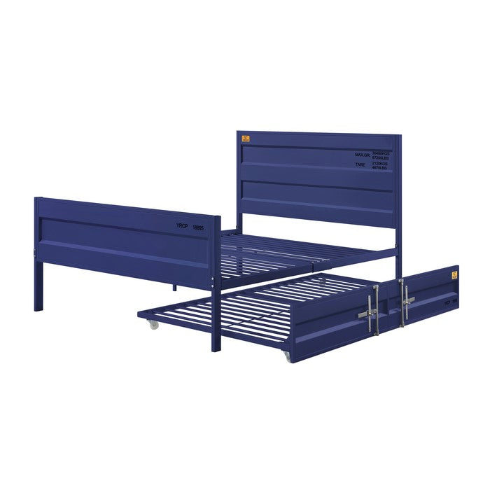 Industrial Style Metal Full Size Bed with Straight Leg Support, Blue