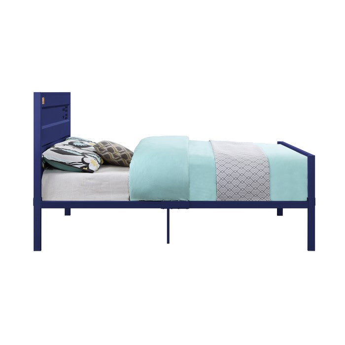 Industrial Style Metal Full Size Bed with Straight Leg Support, Blue