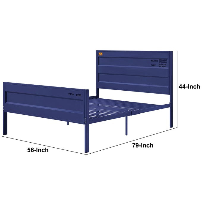 Industrial Style Metal Full Size Bed with Straight Leg Support, Blue
