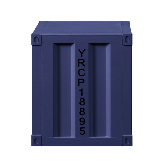Metal Nightstand with 2 Open Compartment and USB Port, Blue