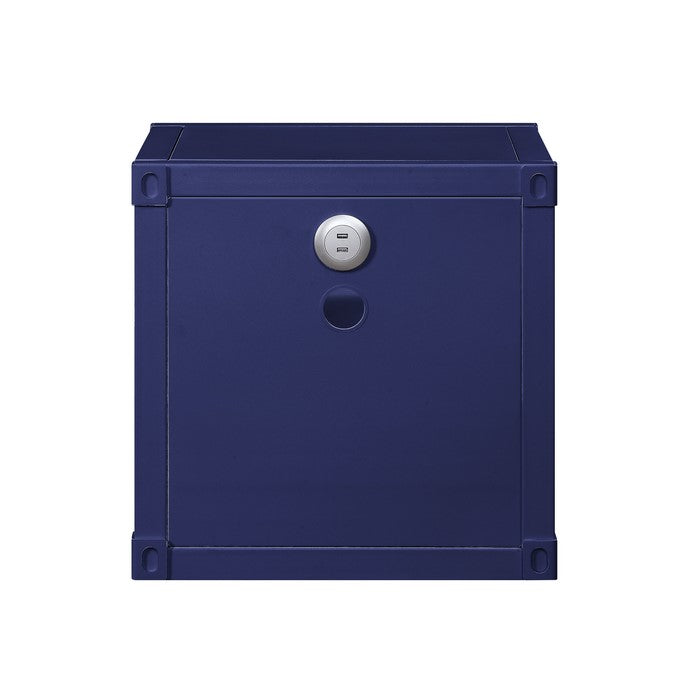 Metal Nightstand with 2 Open Compartment and USB Port, Blue
