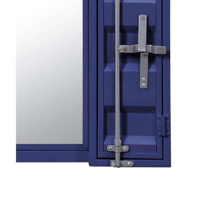 Industrial Style Metal Vanity Mirror with Recessed Door Front, Blue