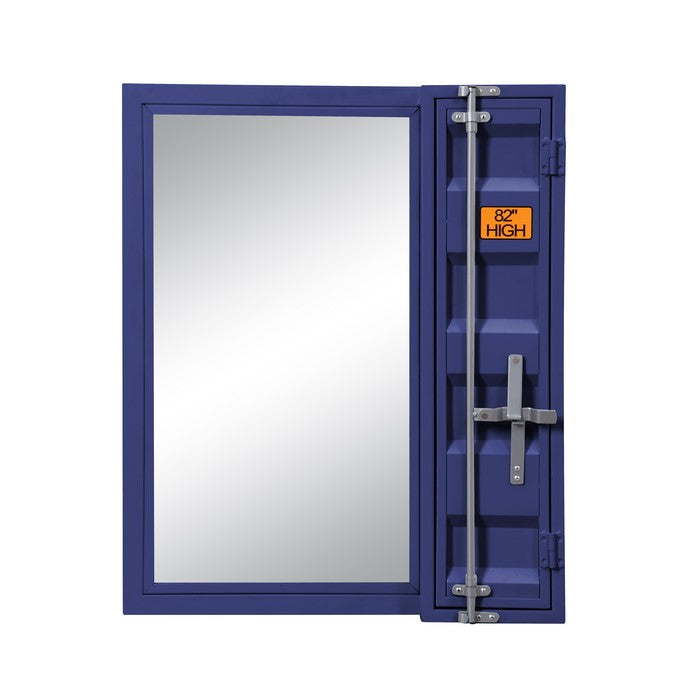 Industrial Style Metal Vanity Mirror with Recessed Door Front, Blue