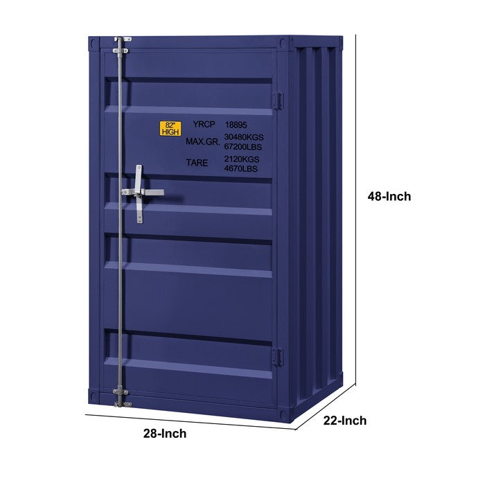 Industrial Style Metal Chest with Recessed Door Front, Blue