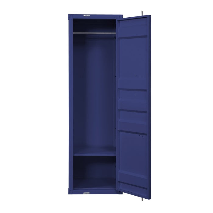 Industrial Style Metal Wardrobe with Recessed Door Front, Blue