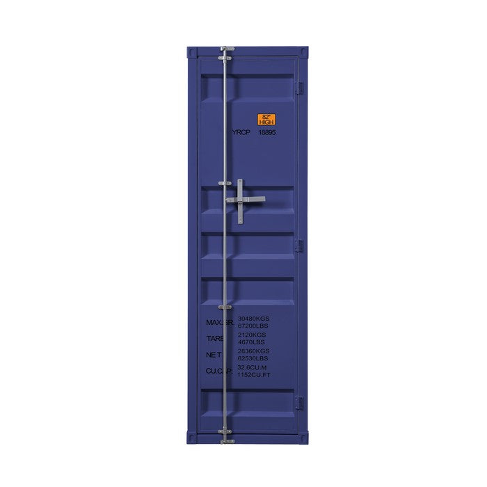 Industrial Style Metal Wardrobe with Recessed Door Front, Blue