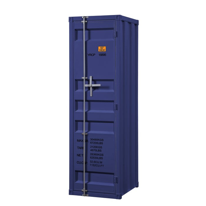 Industrial Style Metal Wardrobe with Recessed Door Front, Blue