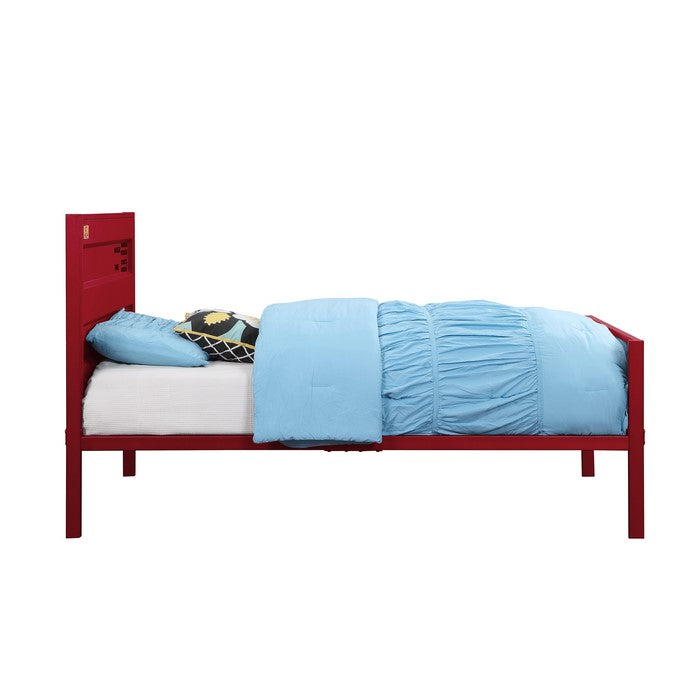 Industrial Style Metal Twin Size Bed with Straight Leg Support, Red