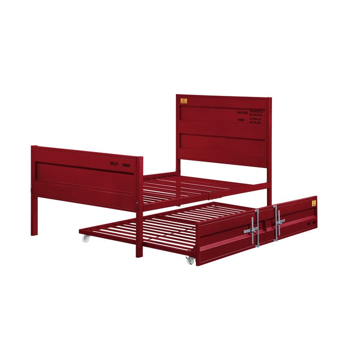Industrial Style Metal Twin Size Bed with Straight Leg Support, Red