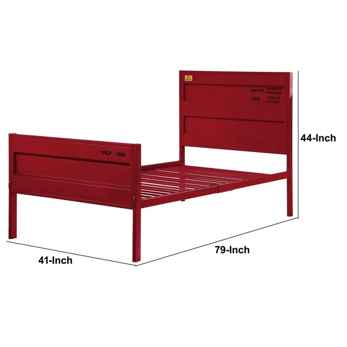 Industrial Style Metal Twin Size Bed with Straight Leg Support, Red