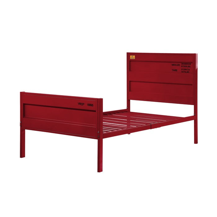 Industrial Style Metal Twin Size Bed with Straight Leg Support, Red