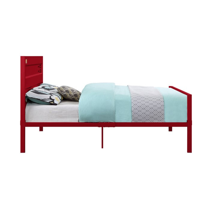 Industrial Style Metal Full Size Bed with Straight Leg Support, Red