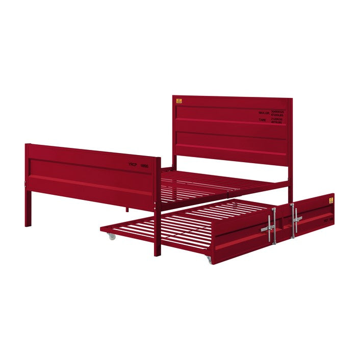 Industrial Style Metal Full Size Bed with Straight Leg Support, Red