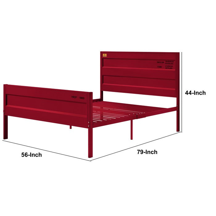 Industrial Style Metal Full Size Bed with Straight Leg Support, Red