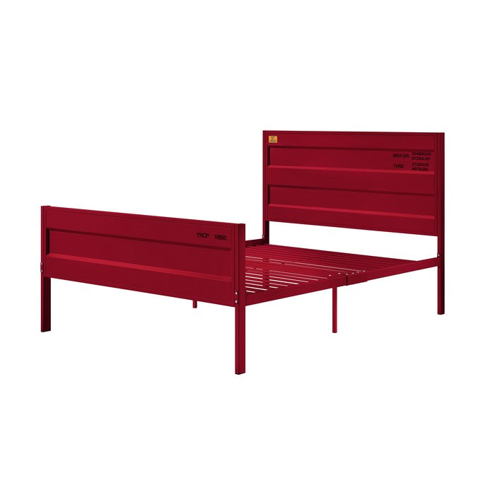 Industrial Style Metal Full Size Bed with Straight Leg Support, Red