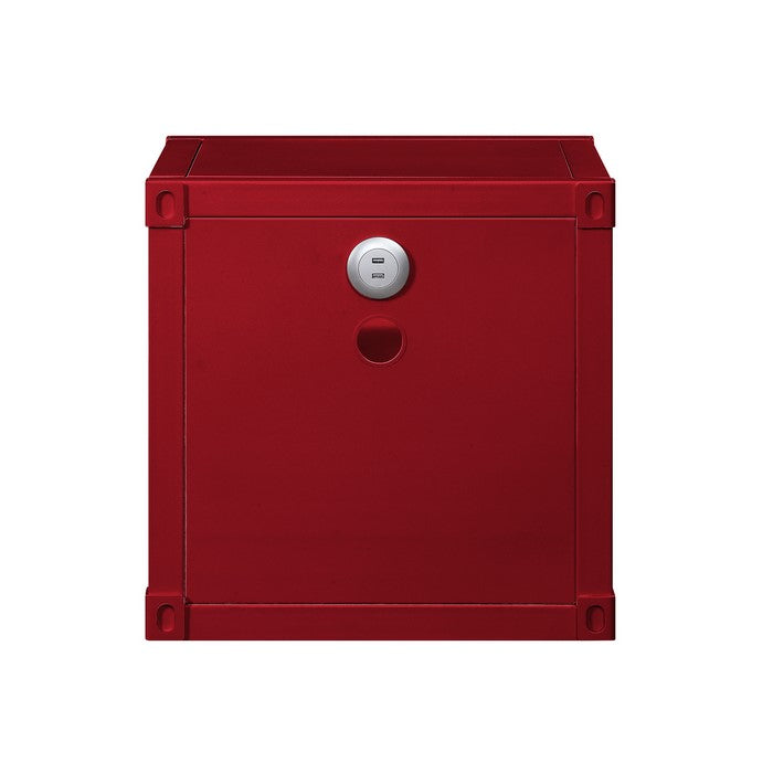Metal Nightstand with 2 Open Compartment and USB Port, Red