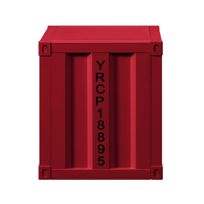 Metal Nightstand with 2 Open Compartment and USB Port, Red