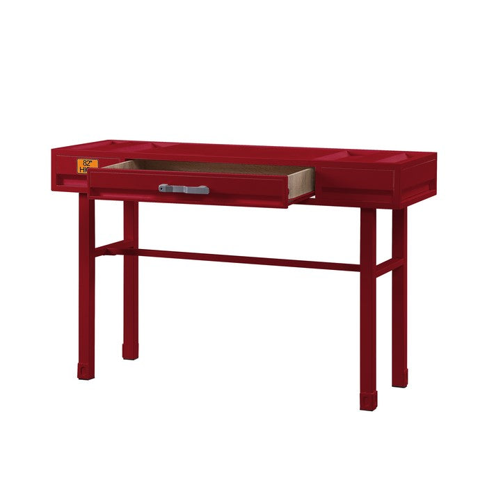 Industrial Style Metal and Wood 1 Drawer Vanity Desk, Red
